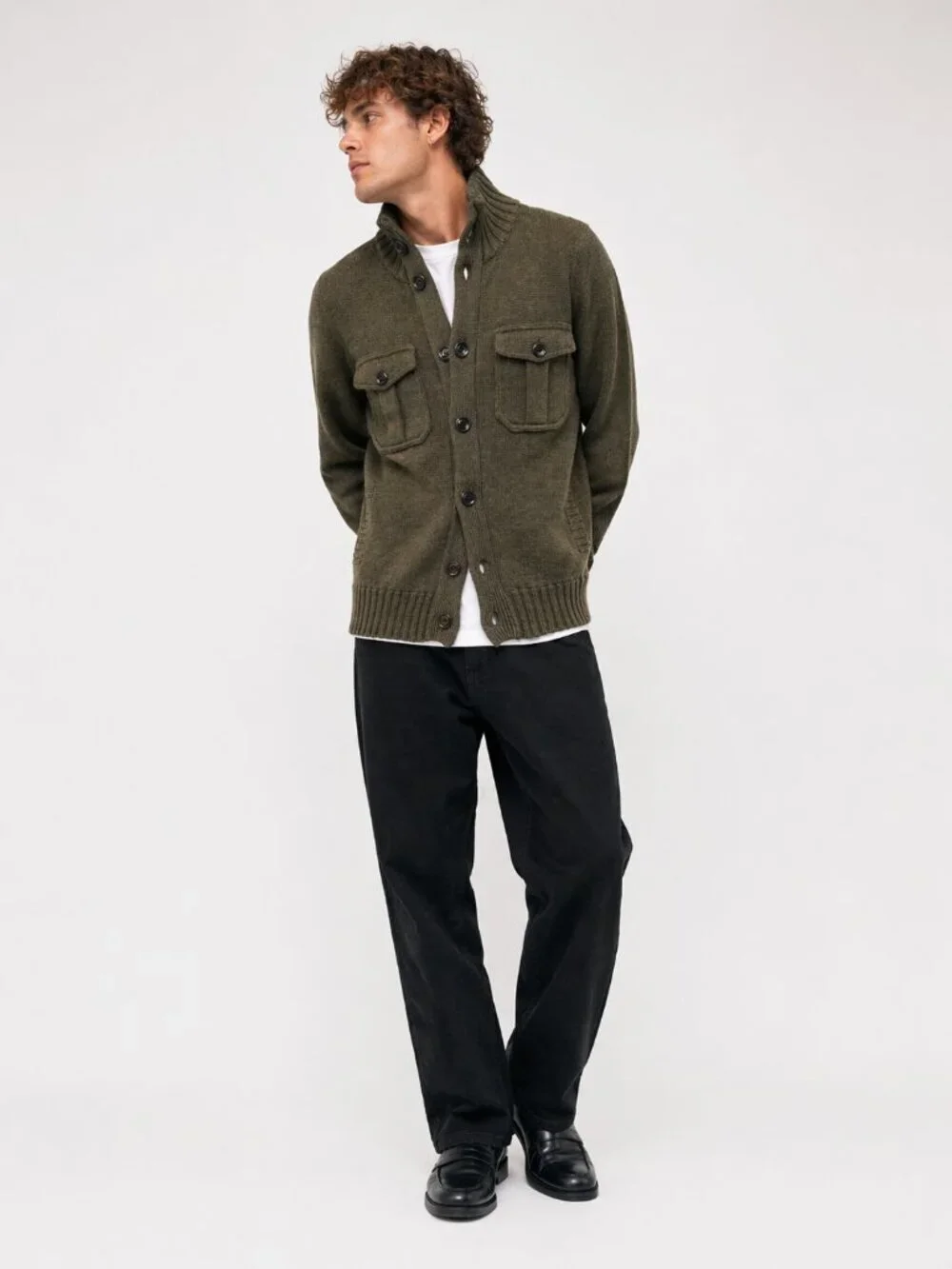 J CREW Wool Military Cardigan Sweater Army Green Small Vintage